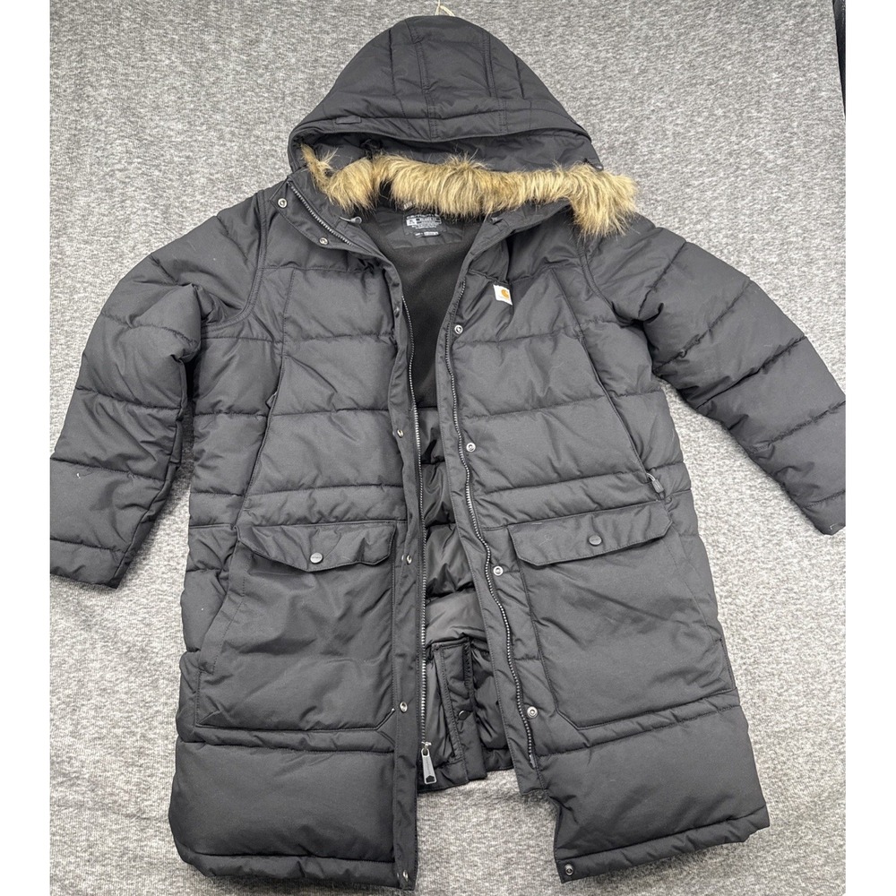 Carhartt Womens Montana Puffer Parka XL Black Rain Defender Faux Fur 105456